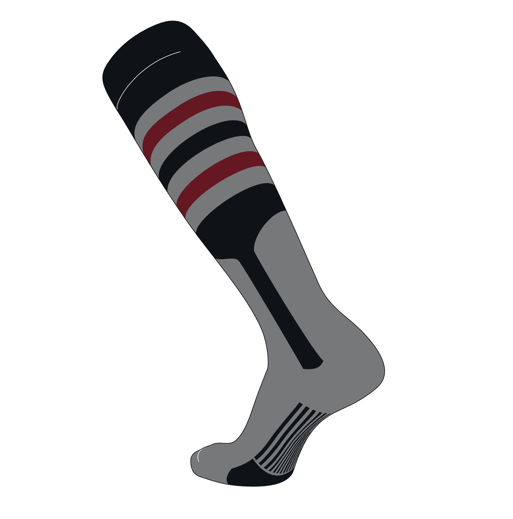 TCK Elite Baseball Knee High Stirrup Socks Cardinal, Black I, 9in Dk Grey 