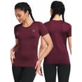thumbnail image 3 of NELEUS Women's Workout Athletic Shirt Yoga Quick Dry Slim Fitting Tops Short Sleeves,Black+Gray+Red Wine,US Size 2XL, 3 of 8