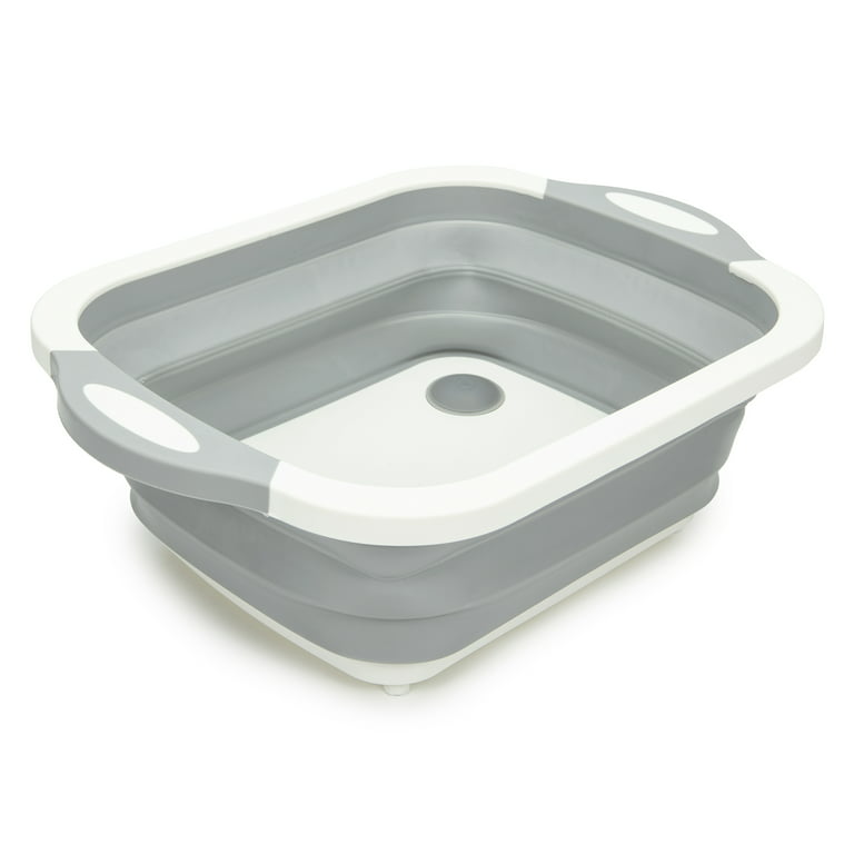 Plastic white and grey Folding Chopping Board Dish Sink Tub Vegetable Basket