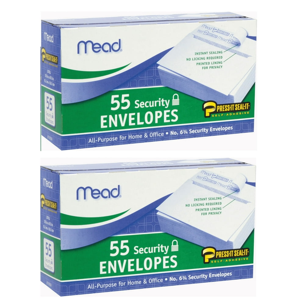 Mead PressIt SealIt 6 3/4 Security Envelopes White 6 3/4 (75030) 2 Pack