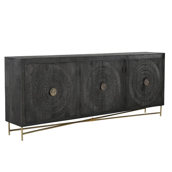 Taran Designs Chateau 6-door Carved Solid Wood Sideboard in Black