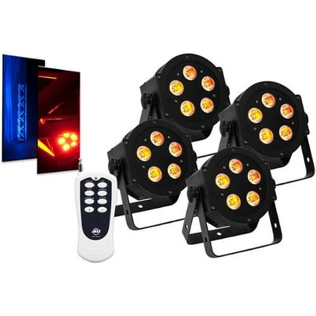 (4) American DJ ADJ 5P-HEX 6-In-1 RGBAW+UV LED DMX Slim Par Lights + Remote