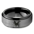 thumbnail image 2 of Tungsten Dinosaur Velociraptor Band Ring 8mm Men Women Comfort Fit Black Step Bevel Edge Brushed Gray Polished, 2 of 4