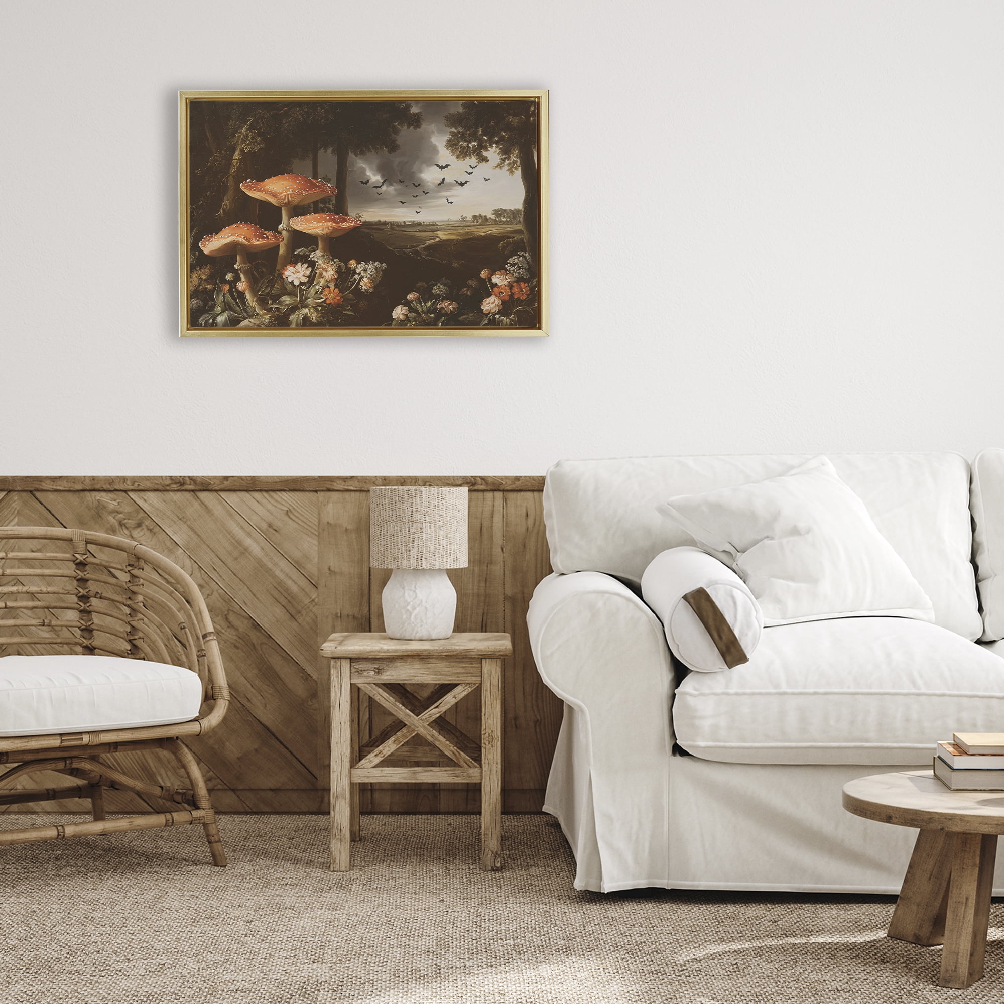 Stupell Industries Bats in Autumn Forest Gold Framed Floater Canvas Wall Art, design by Jacky Ngan