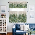 thumbnail image 2 of Summer Tropical Plant Kitchen Curtains Valances and Tiers Set of 3 Palm Leaf Watercolor Linen Texture Tier Curtains and Valance with Rod Pocket for Small Windows, 27.5"x36", 2 of 9