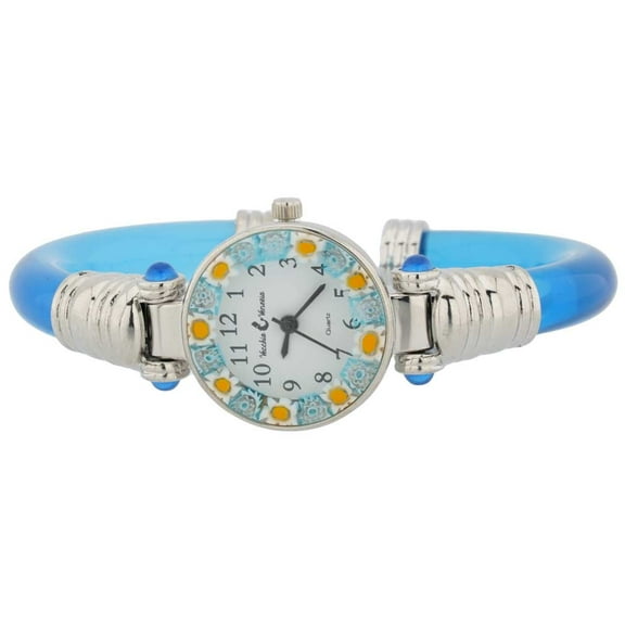 GlassOfVenice Murano Glass Millefiori Bangle Watch - Silver Blue