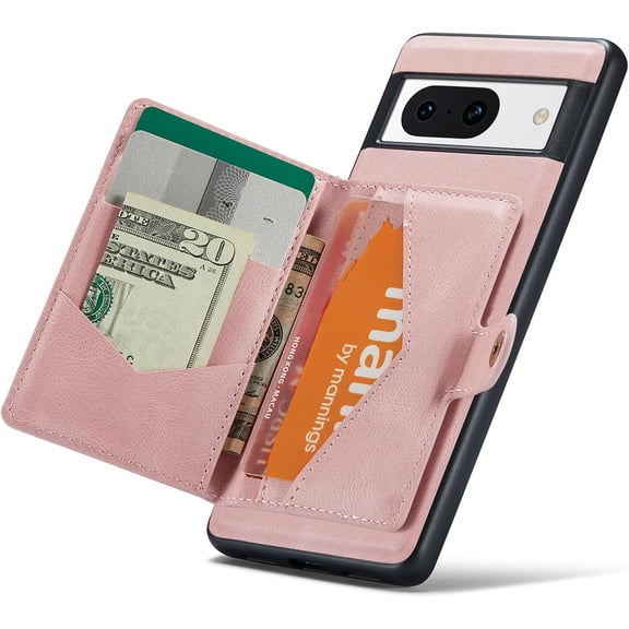 Case for Google Pixel 8A,Detachable Magnetic Wallet Card Cash Slot Case Cover Support Wireless Charging Functional Kickstand for Google 8A 2024 (Pink)