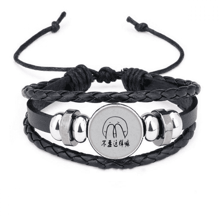 facepalm black cute chat happy pattern bracelet braided leather woven wristband