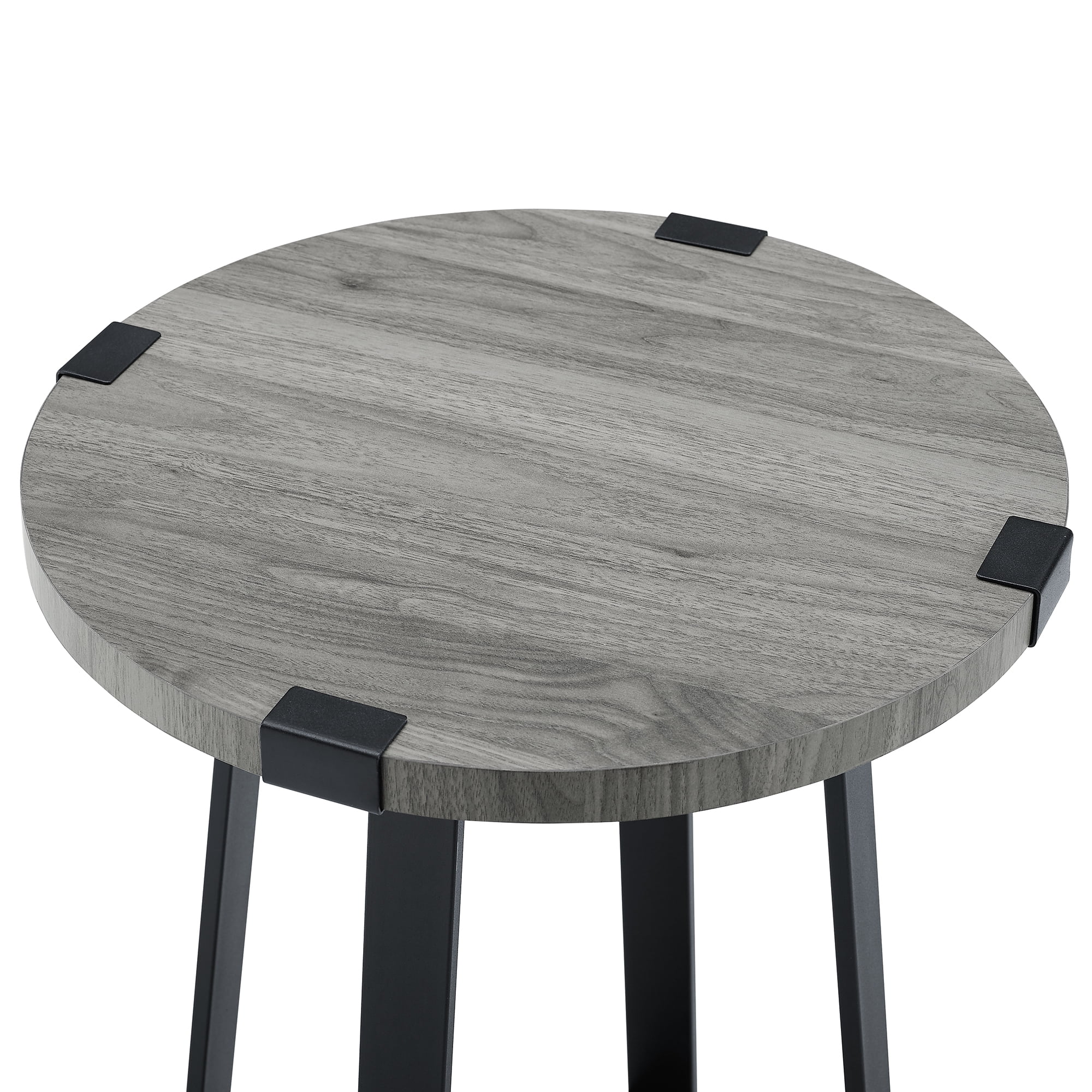 Woven Paths Rustic Wood and Metal Round End Table, Slate Grey