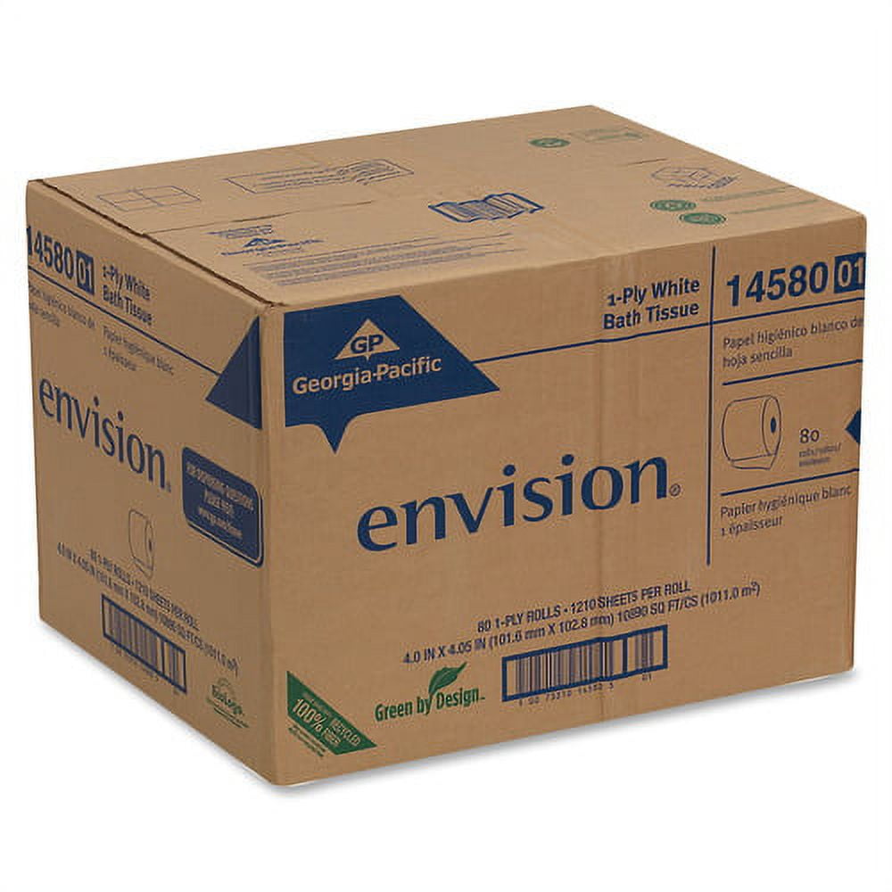 Envision Standard Roll Toilet Paper by GP Pro 1 Ply 4" x 4.05" 1210 Sheets Roll White Chlorine Free, Strong, Absorbent, Eco Friendly for Bathroom, Educational Facilities 1210 80 Carton.