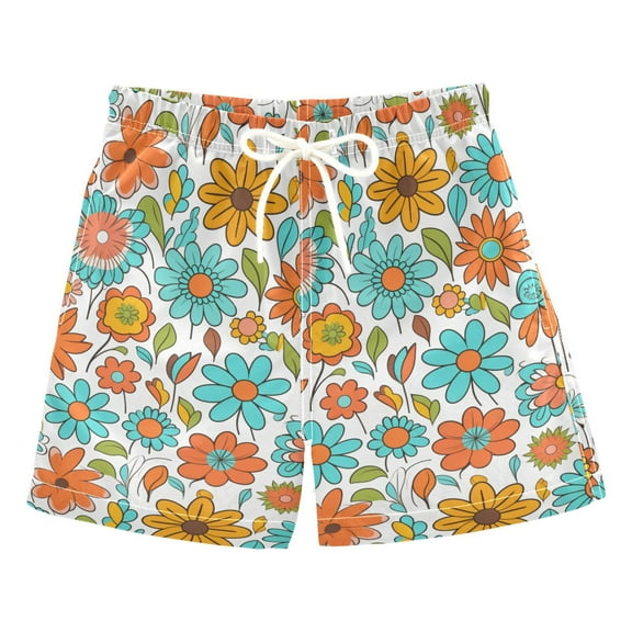 joogoo Boys Swim Trunks Daisy Flowers Floral Beach Board Shorts Drawstring Swimsuit XS