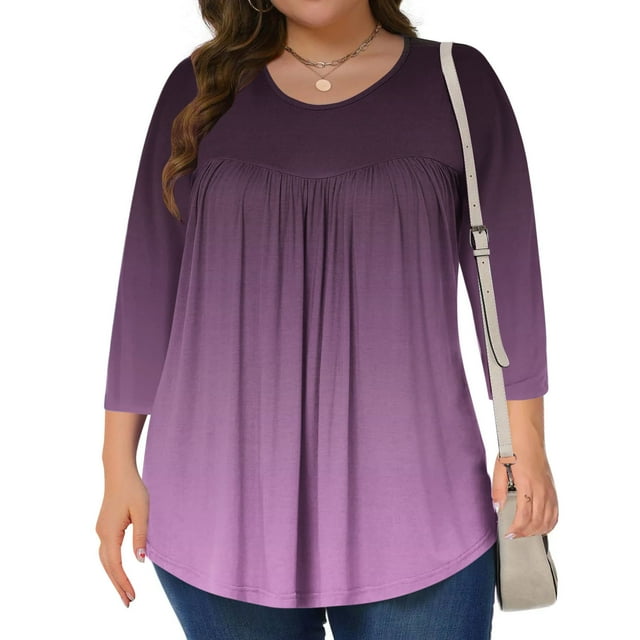 ZMFXJPE Blouses pour Femmes Décontractées Liquidation Hauts d'Été pour Femmes à Manches 3/4 Hauts Habillés d'Automne pour Femmes Tuniques Blouses Hauts de Robe pour Femmes Tenue de Bureau Décontractée, Violet, 3TG