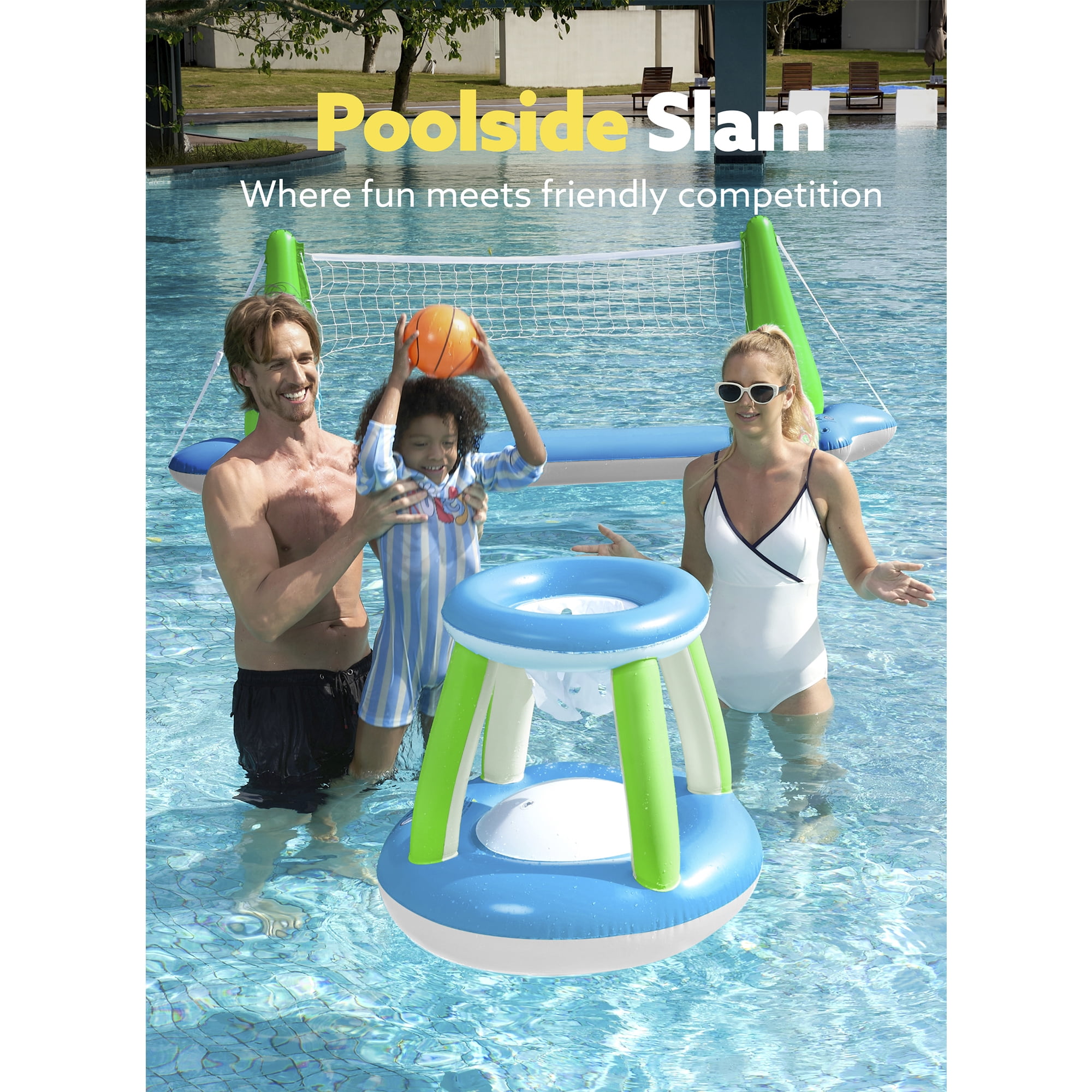 Joyfy Pool Toys with Pool Volleyball & Pool Basketball Hoop, Summer Pool Game for Kids and Pool Floats for Adults
