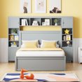 thumbnail image 2 of Full Size Platform Bed with All-in-One Cabinet and Shelf, Storage Bed with Trundle, 2 Drawers and Bookcase Headboard, Solid Wood Bed Frame with Slats Support, No Box Spring Needed, Gray, 2 of 9