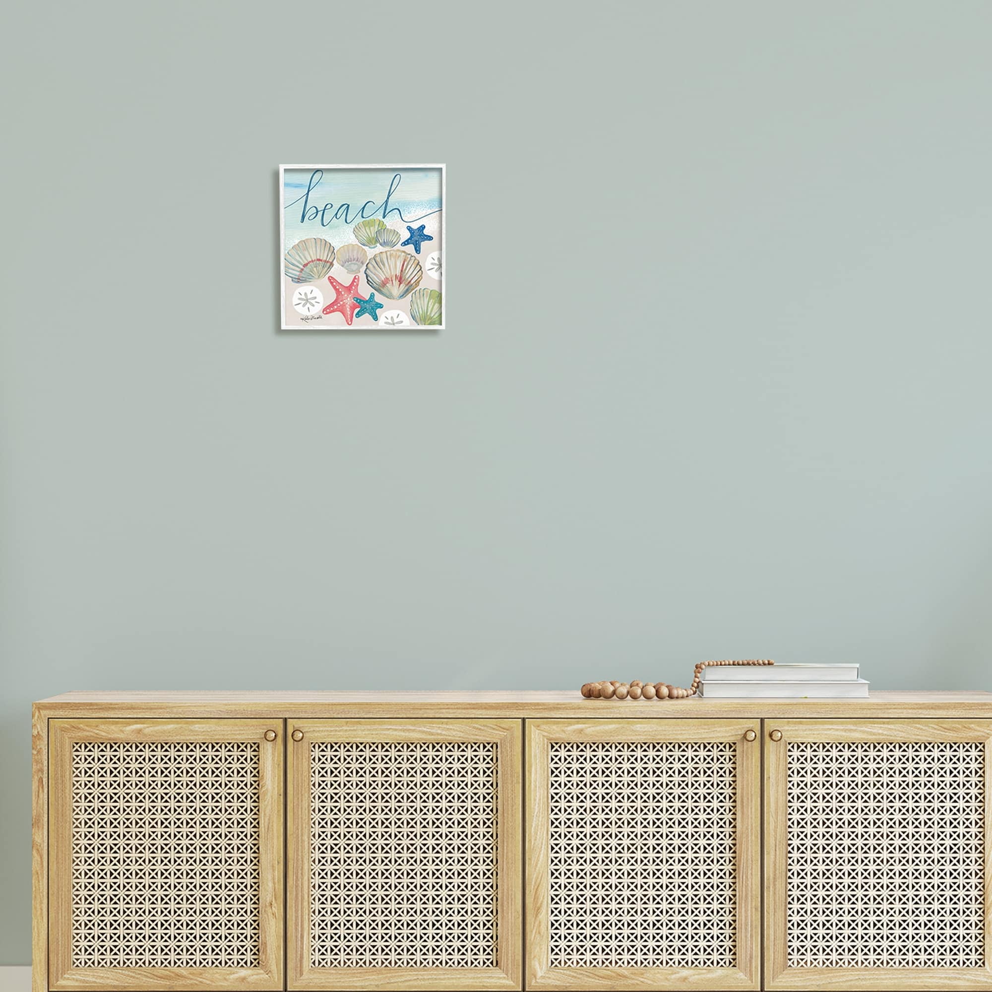 Stupell Industries Beach Calligraphy Seashells Clams Starfish Ocean Foam Framed Wall Art, 12 x 12, Design by Katie Doucette