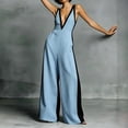 thumbnail image 5 of TOUMENY Spring Fall Jumpsuits for Women Wide Leg Color Block Deep V Neck Sleeveless Jumpsuit Casual Beach Vacation Party Loose Pocket Rompers Light Blue L, 5 of 6