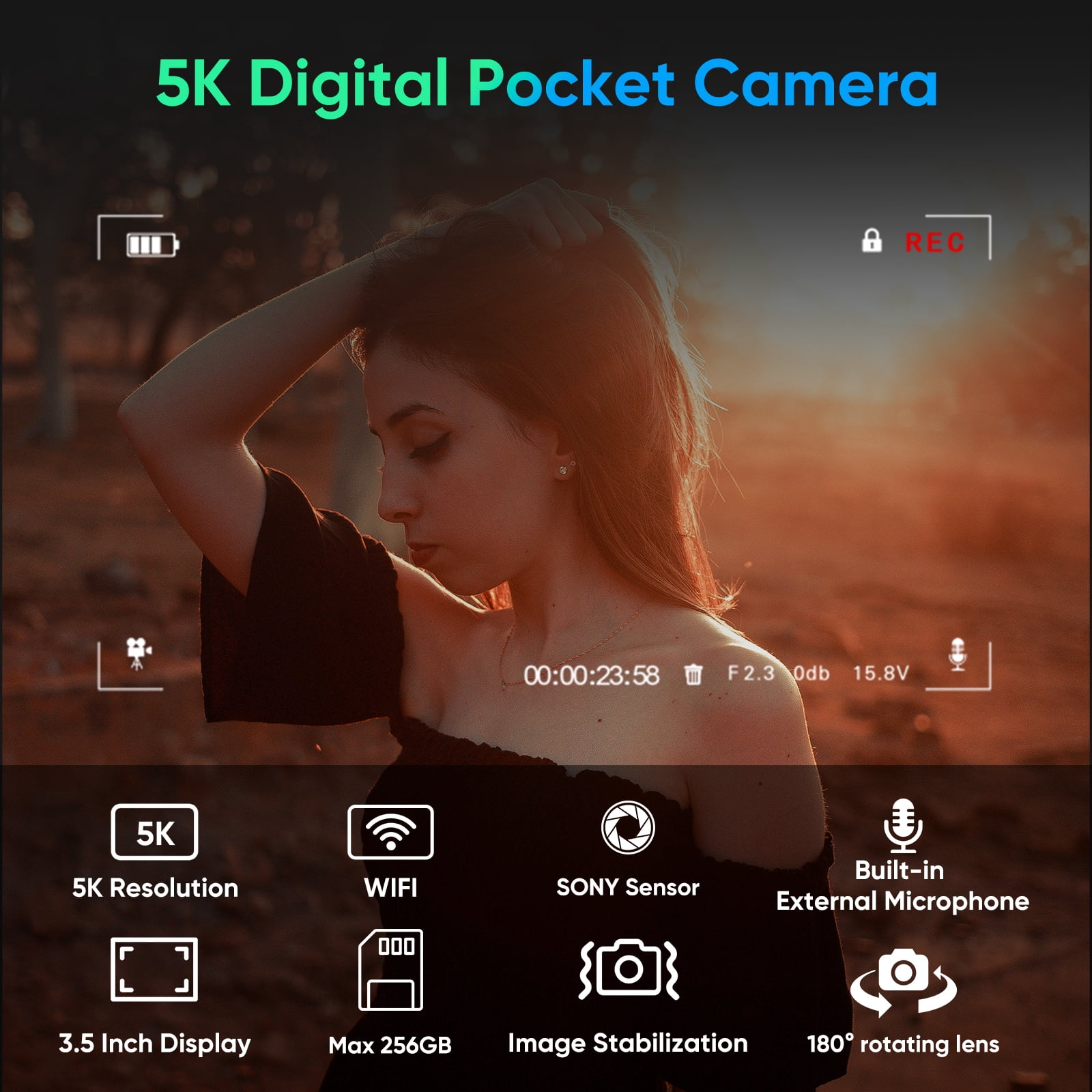 ORDRO M5 Pocket Cameras 5K/30fps Vlogging Camcorder 1.25'' CMOS 3-Axis Stabilization Digital Camera