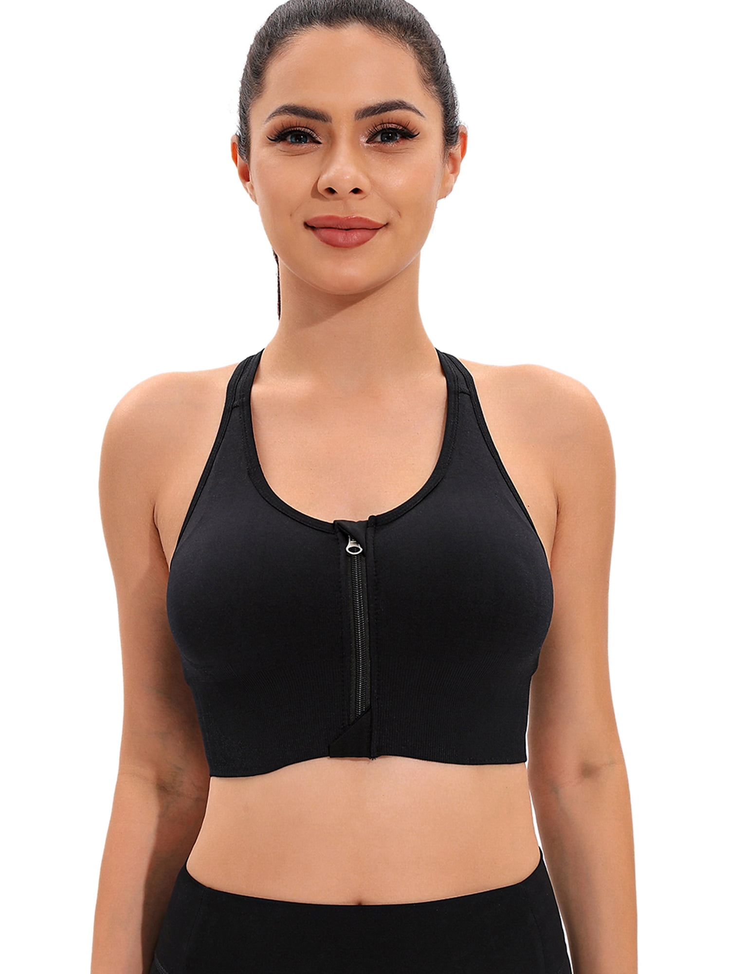 LELINTA Women's Sports Bra Wireless Post Surgery Bra Zip Front with Removable Pads Yoga Bra for