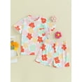 thumbnail image 3 of Musuos Baby Girls Shorts Set, 6 12 18 24M Flower Print Short Sleeve T-shirt with Elastic Waist Shorts Summer 2-piece Outfit, 3 of 10