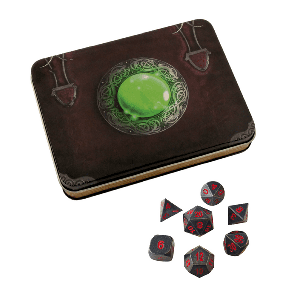 Wizards Grimoire with Butcher's Bill | Gunmetal Gray with Red Numbering Metal Dice -