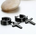 thumbnail image 3 of Anvazise 1 Pair Ear Dangle Cross Pendant Eco-friendly Stainless Steel Huggie Hinged Hoop Earrings for Men Black, 3 of 8