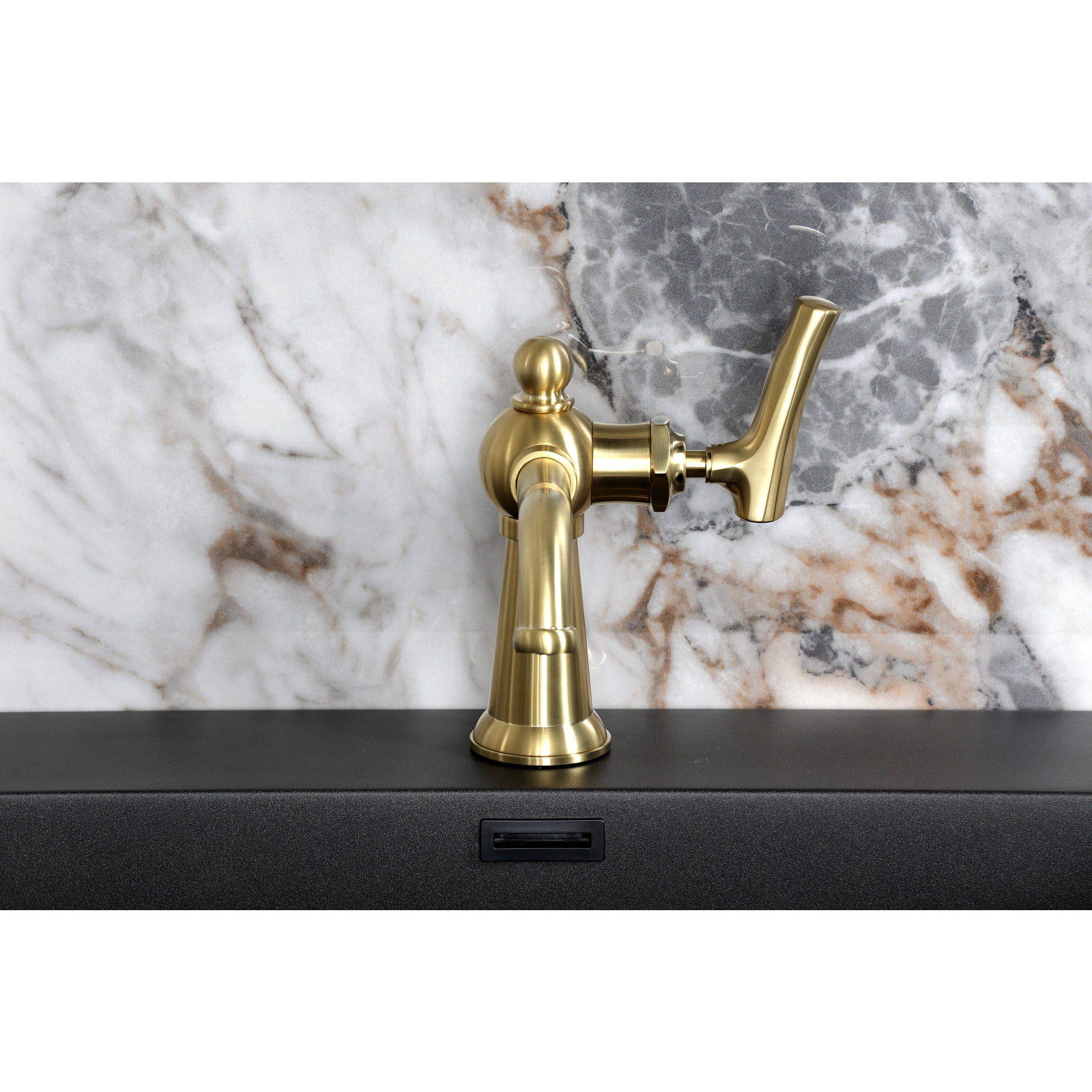 Kingston Brass KS3547TKL Hallerbos One-Handle 1-Hole Bathroom Faucet with Push Pop-Up Drain in Brushed Brass