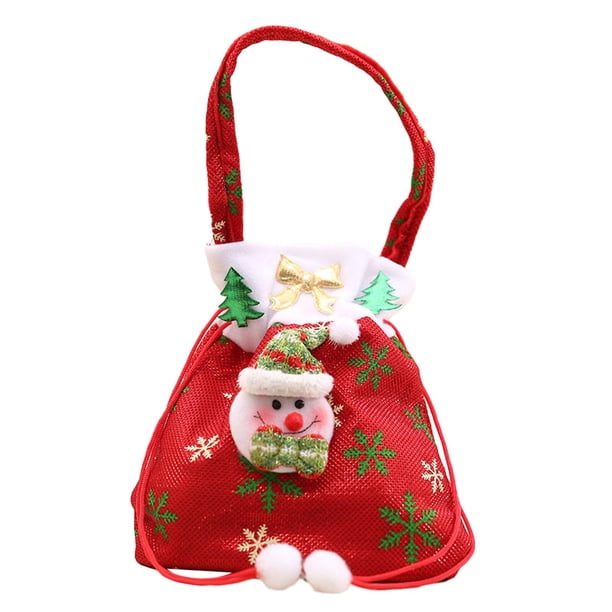 Bolsas de regalo navideñas tejidas para muñecas, regalos de fiesta, bolsas de regalo navideñas con cordón Muñeco de nieve