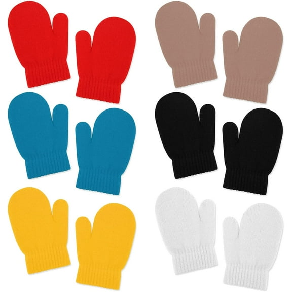 6 Pairs of Toddler Mittens Winter Cotton, Acrylic and Spandex Warm Knit Mittens for Little Boys Girls Kids (6 Colors)
