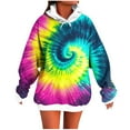 thumbnail image 2 of Zedker Women'S Fashion Tie-Dyed Long Sleeve Hooded Sweatshirts with Kangaroo Pockets,Comfy Adjustable Hood Cord Loose Tops for Fall,Hot Pink,XL, 2 of 5