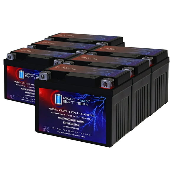 YTZ5S - 12 Volt 4.5 AH, 65 CCA, Rechargeable Maintenance Free SLA AGM Motorcycle Battery - Pack of 6