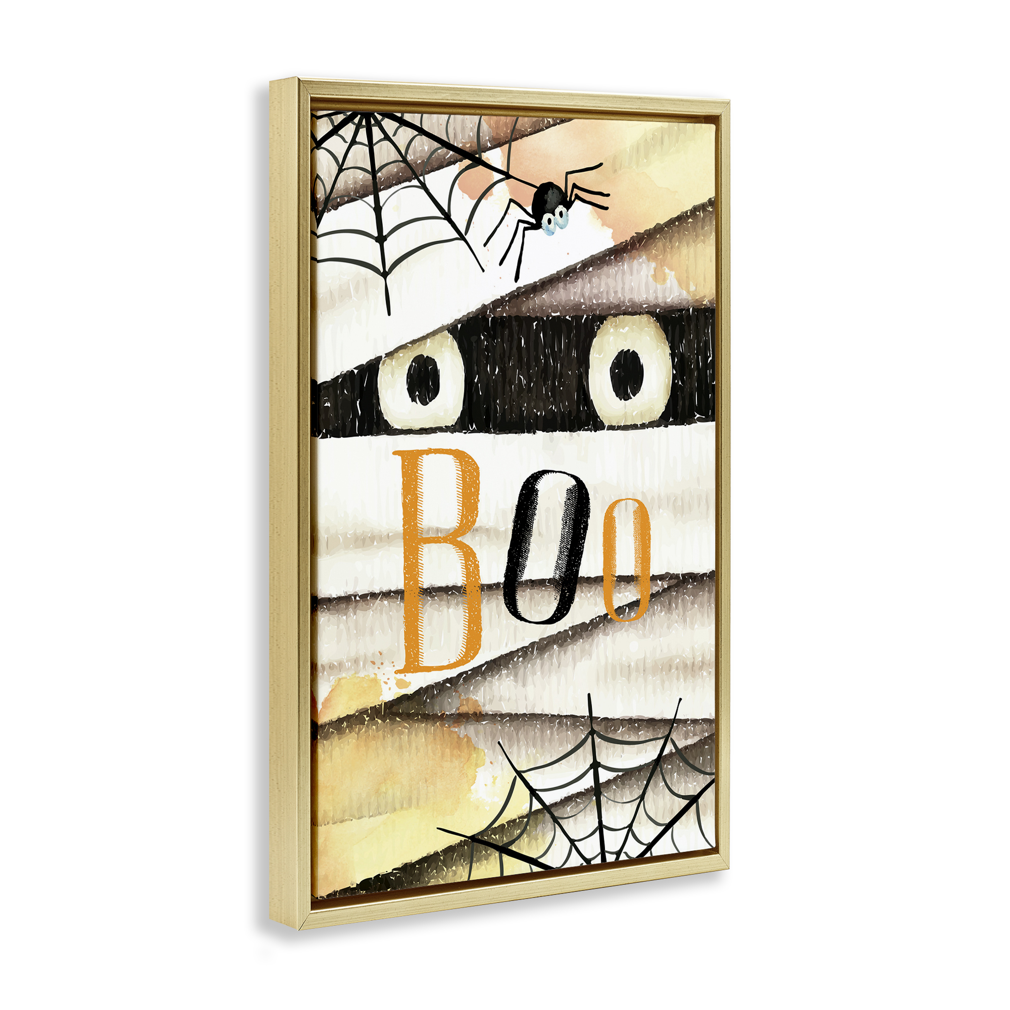 Stupell Industries Spooky Peeking Eyes Typography Painting Gold Floater Framed Art Print Wall Art, 21 x 31