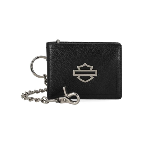 Harley-Davidson Men's Open B&S Slimfold Biker Chain Leather Wallet, Black, Harley Davidson
