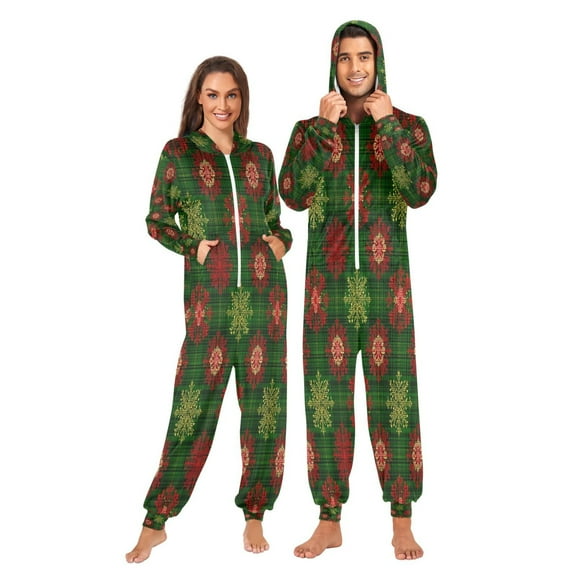 Onesie Jumpsuits For Men&Women Winter One Piece Zipper Pajamas Playsuit Snowflakes