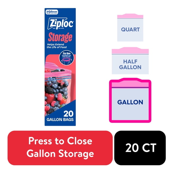 Ziploc Brand Storage Bags, School Supplies, with Grip 'n Seal Technology, Gallon, 20 Count