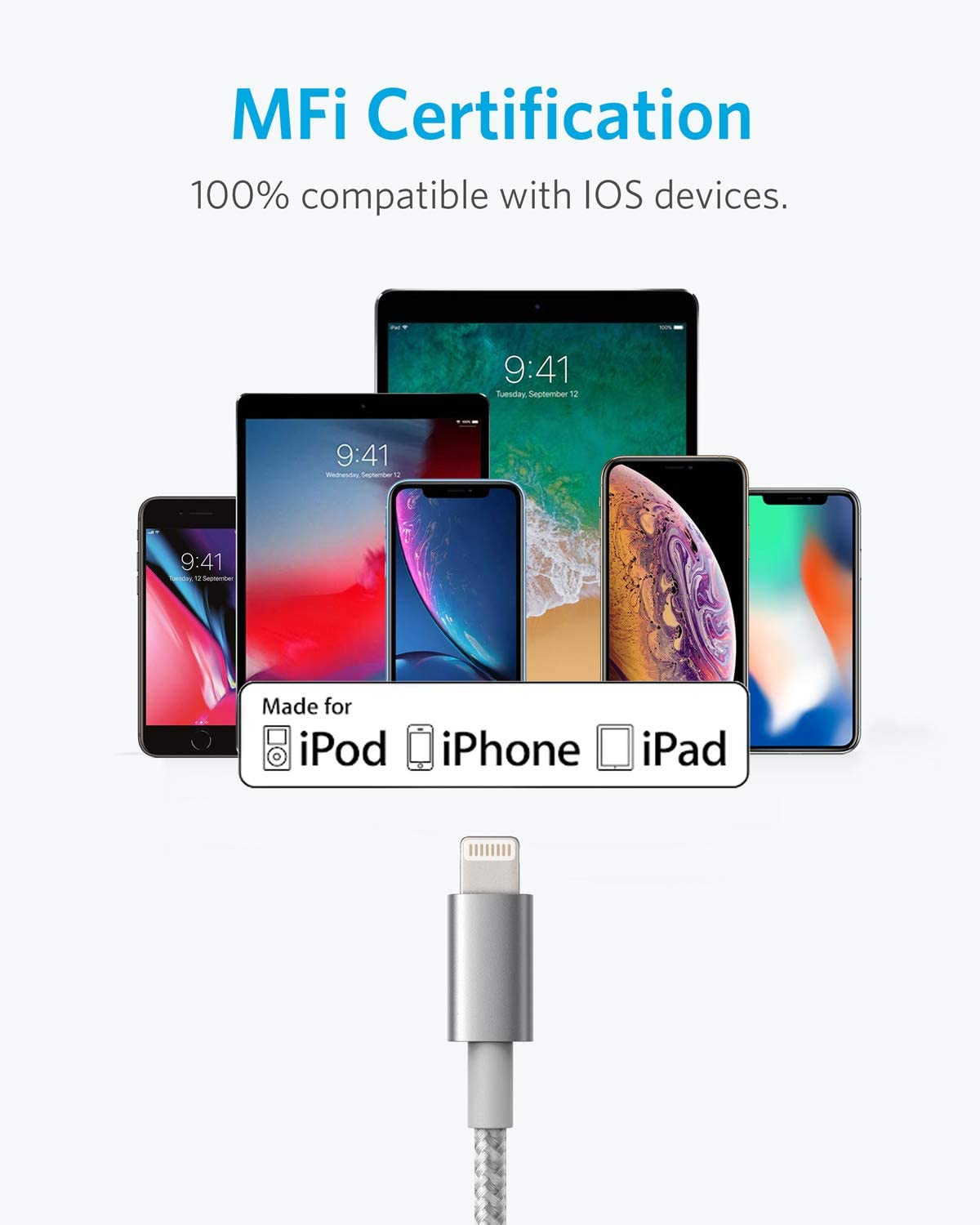 Anker Premium Nylon Lightning Cable 6ft Silver 2-Pack photo 2