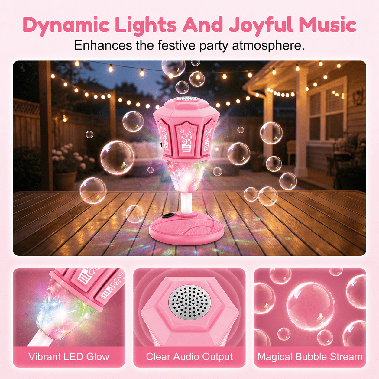 Street Lamp Bubble Machine, 2026 New Automatic Bubble Machine Stand with Light Music, Adjustable Standing Bubble Maker Blower Torch-Shaped for Outdoor Party Birthday Wedding (Pink)