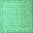 thumbnail image 1 of Ahgly Company Machine Washable Indoor Square Abstract Turquoise Blue Modern Area Rugs, 4' Square, 1 of 4