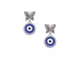 thumbnail image 2 of Delight Jewelry Silvertone Large Blue Evil Eye with AB Crystal Border Silvertone Antiqued Butterfly Post Earrings, 2 of 4