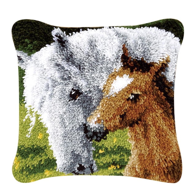 DIY Horses Cushion Carpet Mat Latch Hook Rug Kits Hand Craft Embroidery Pillowcase Crocheting Handmade Kids Children Gift