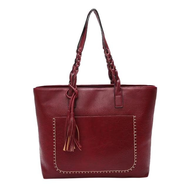 Bolsa Mujer Ocio Borla PU Moda Bolso de hombro de gran capacidad (Jujube Red)-180269.03 JShteea Para Estrenar