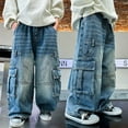 thumbnail image 2 of Kids Boys Jeans pants,Classic Loose Elastic Waist Cargo Jean Pants Boys Fashion Kids 6-7 Years Boys Pants, 2 of 8