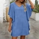 thumbnail image 5 of Mujeres manga corta vestidos de verano cuello en V sólido Batwing manga suelta cambio longitud de rodilla casual cómodo vestido corto de manga larga para mujeres, 5 of 6