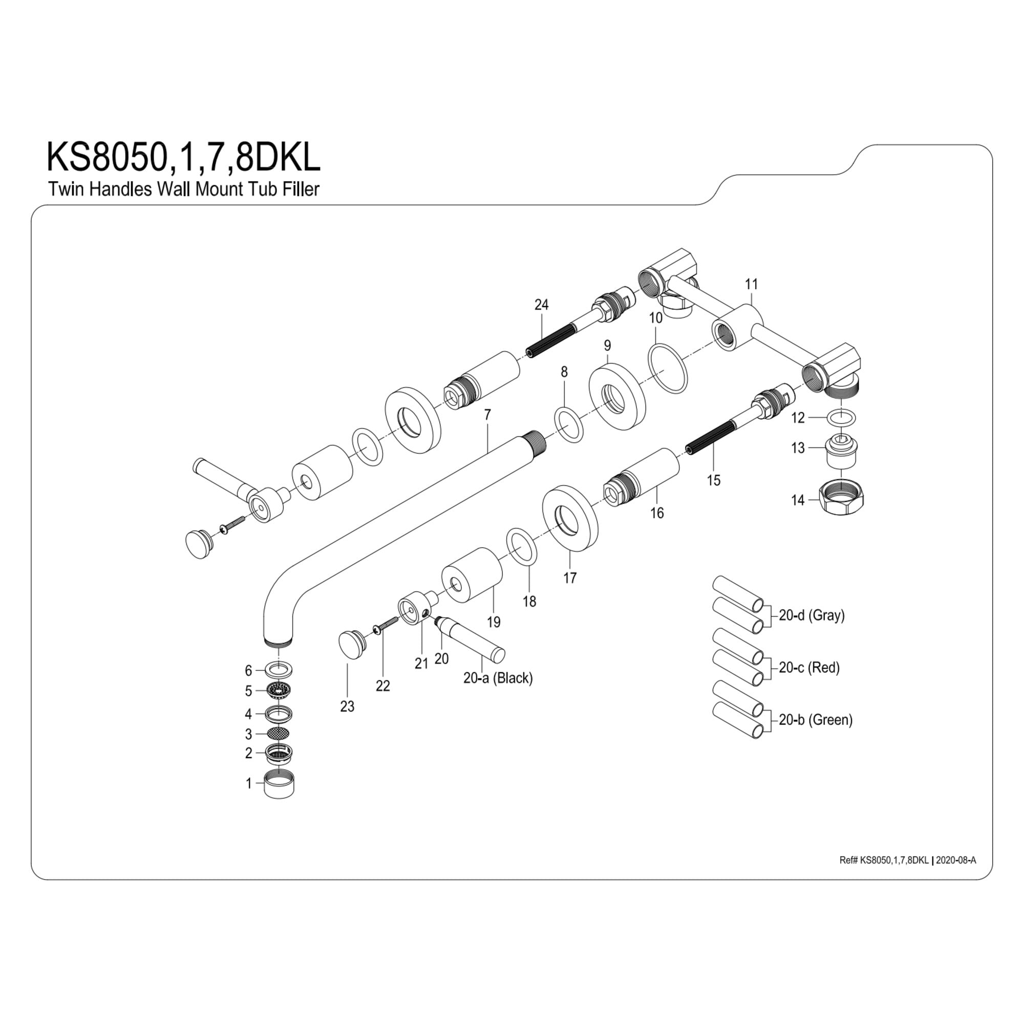 Kingston Brass KS8057DKL Kaiser Two-Handle 3-Hole Wall Mount Roman Tub Faucet in Brushed Brass