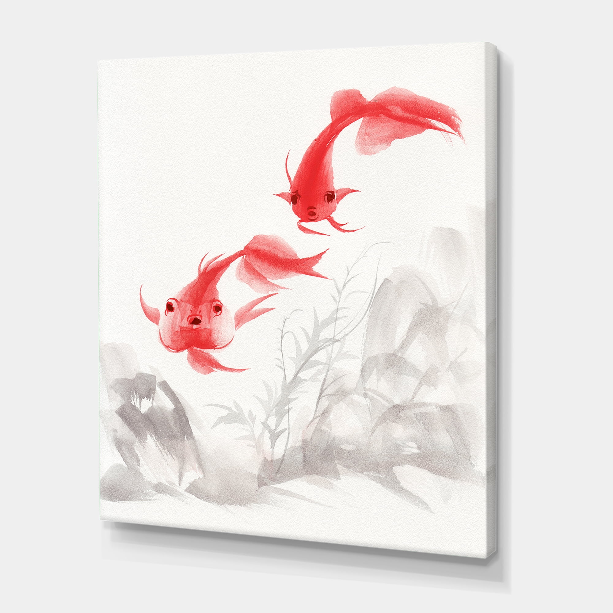 Designart ' Ancient Gold Fishes ' Nautical & Coastal Canvas Wall Art Print