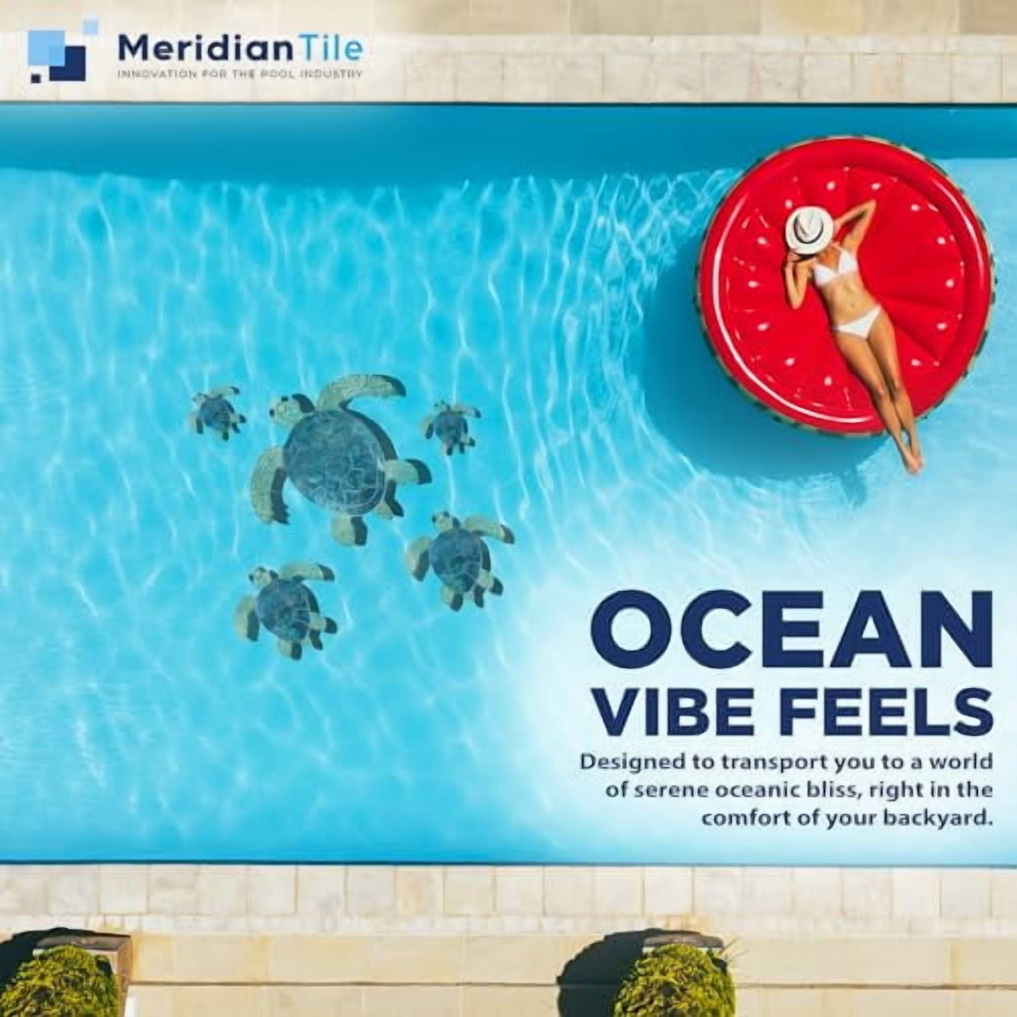 Aquatic Custom Tile Green Sea Turtle Family Porcelain Pool Mosaic Tiles, Underwater Swimming Pool Mosaics for Bottom of Pool, MADE IN USA - 5 PC/SET, 1 Large (24"), 2 Medium (9.5"), 2 Small (6")