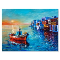 Designart ' Boats Near Coastal Town Resting On The Water I ' Nautical & Coastal Canvas Wall Art Print