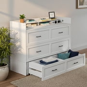 Advwin Full Size Murphy Bed with Motion Sensor Lights & Charging Station, Foldable Hideaway Murphy Cabinet Bed with Storage