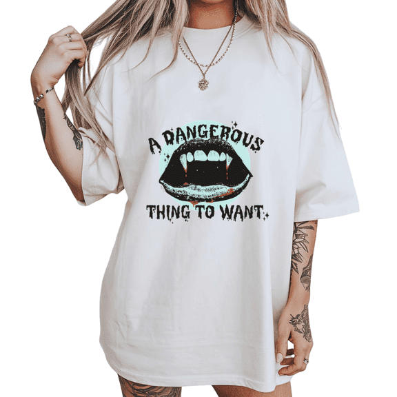 A Dangerous Thing To Want Vampire Lips Print Tshirt White S-5XL Transgressive Graphic Tees Shirts Tops