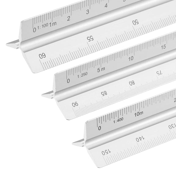 Uxcell Metric Engineer Scale Ruler, (13 Inch, Silver) Architectural Large Scale Ruler Aluminum Triangular Civil Drafting Tool for Architect Blueprint Engineering Office Supplies