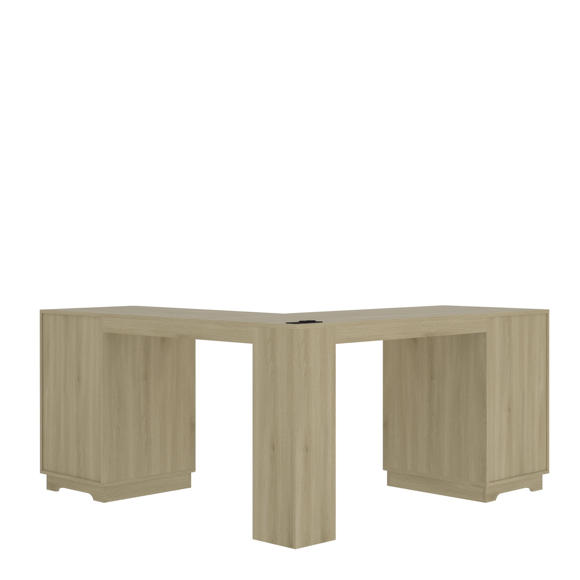Aukfa L-Shaped Computer Desk, 2-in-1 Corner Desk with Charging Station & Storage Cabinet for Home Office,Natural